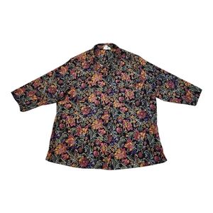 Vintage 90's Roaman's Floral Print Button Front 3/4 Sleeve Blouse